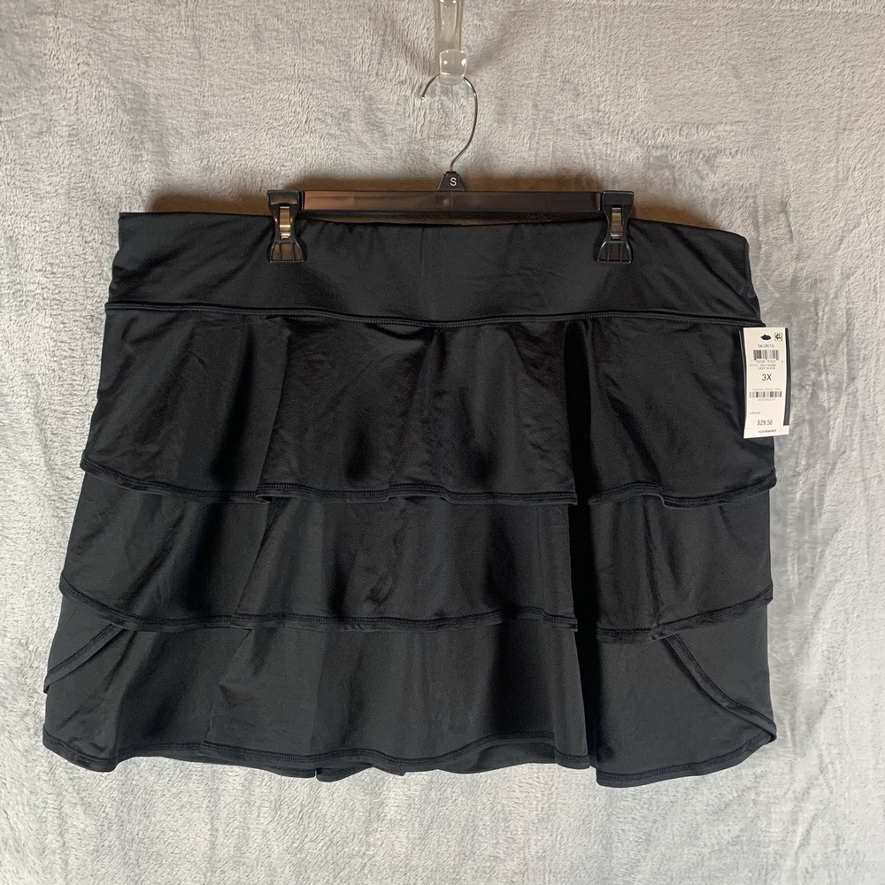Ideology Women's Skort 3X Black Ruffle Pocket Shorts Tennis Pickleball Plus NWT